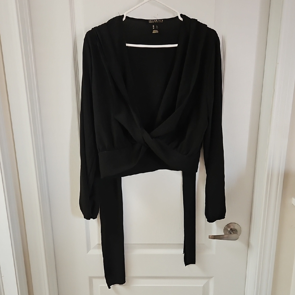 Black Long Sleeve Wrap Top